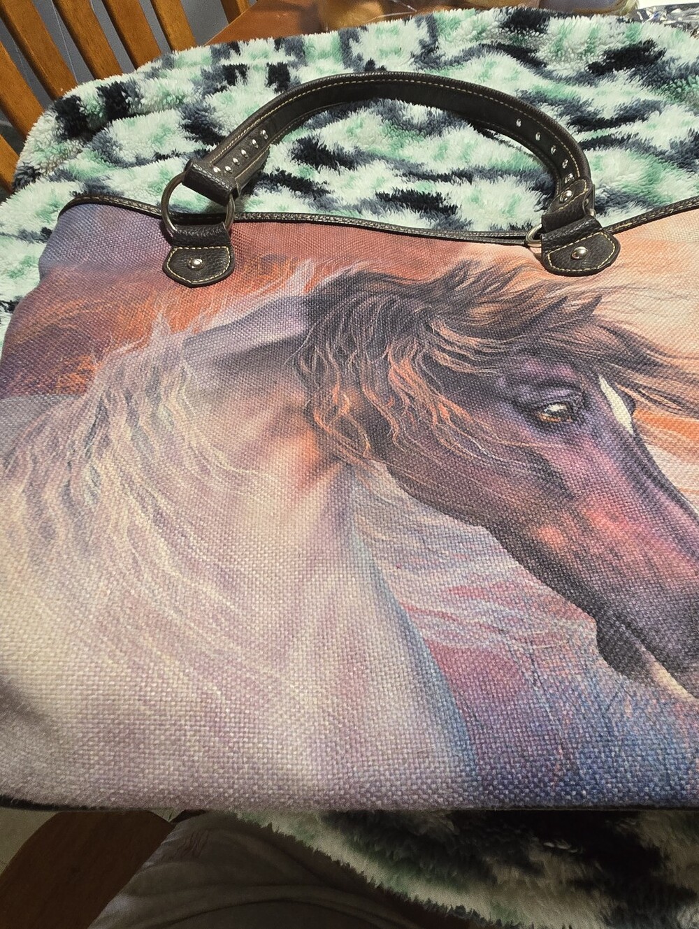 Montana West Horse Print Tote Bag in Pink, Purple, Brown - Picture 6 of 7